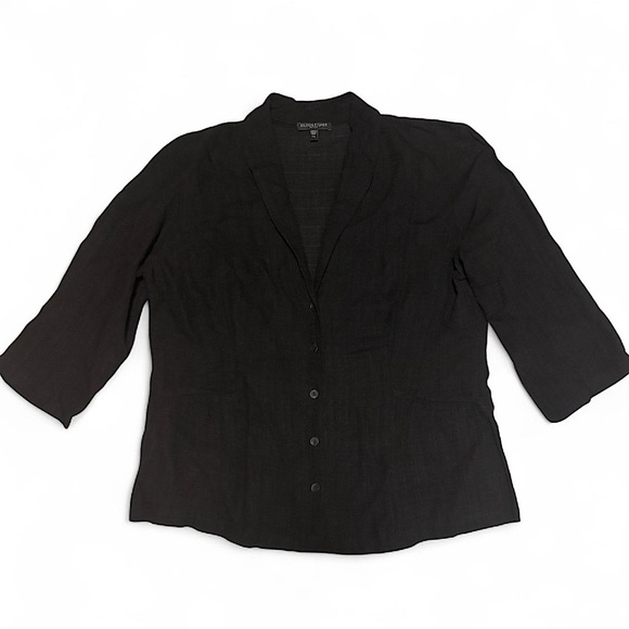 Eileen Fisher Petite PM Black Blazer Jacket Linen Blend Lightweight 3/4 Sleeve - Picture 1 of 6